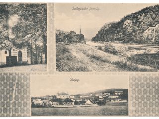Kaple Na Rovínku, obec Slapy i Svatojánské proudy k sobě vždy tak nějak přirozeně patřily. Ne náhodou se společně objevily i na této pohlednici. Pohlednice, kolem 1920, foto Josef Dvořák, VP.